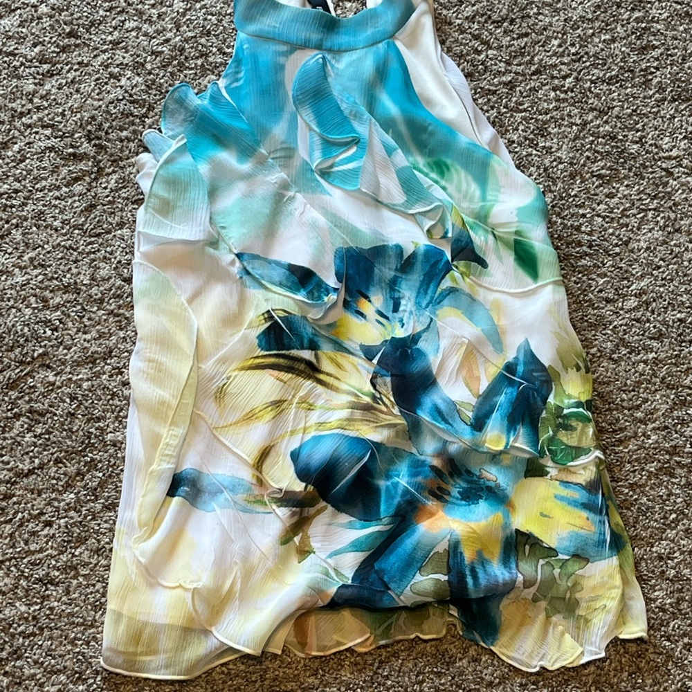 BCX Floral Halter Top - Teal and Yellow